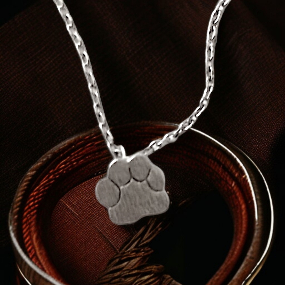 Dainty Paw Print Necklace Silver Tone Pet Lover Dog Cat Memorial Charm Pendant